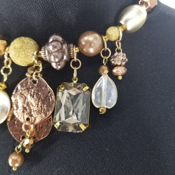 Treska Gold Mixed Metallic Beaded Choker Necklace Earring Bracelet Set Boho - Picture 4 of 12